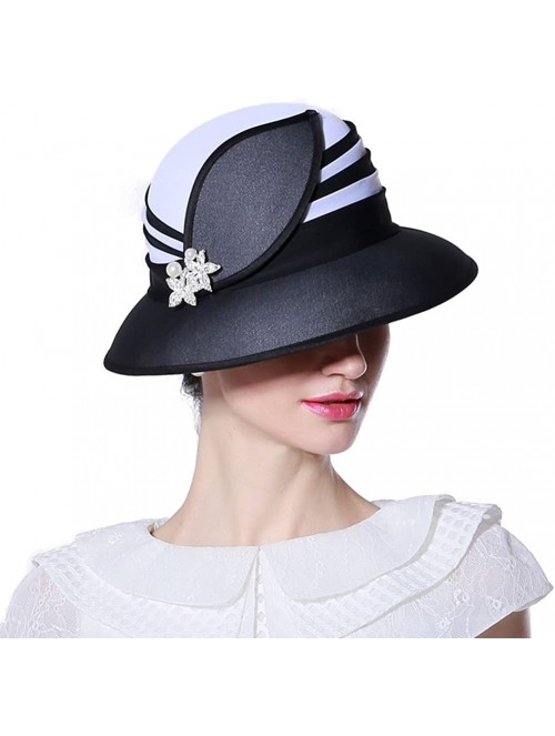 Bucket Hats Girl Hats Lady Hats for Church Women Fashion Show with Dress - White/Black Hat - C811ZQ3V7NR $61.09