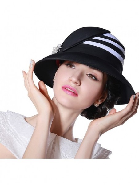 Bucket Hats Girl Hats Lady Hats for Church Women Fashion Show with Dress - White/Black Hat - C811ZQ3V7NR $61.09