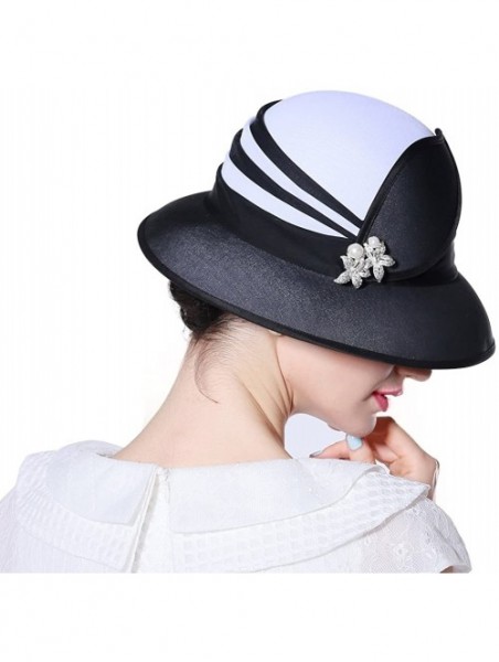 Bucket Hats Girl Hats Lady Hats for Church Women Fashion Show with Dress - White/Black Hat - C811ZQ3V7NR $61.09