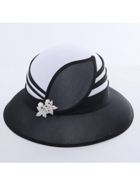 Bucket Hats Girl Hats Lady Hats for Church Women Fashion Show with Dress - White/Black Hat - C811ZQ3V7NR $61.09