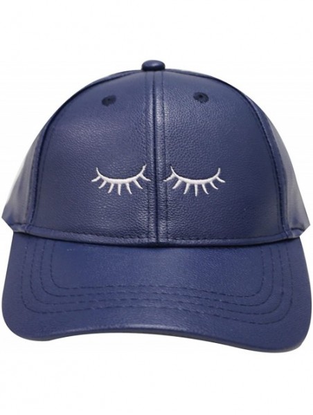 Baseball Caps Eyelashes Cotton Baseball Cap - Leather Navy - CT12OBP1C1J $17.59