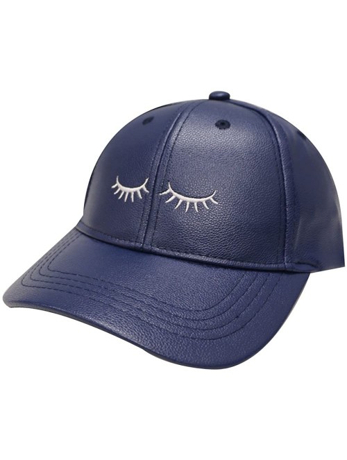 Baseball Caps Eyelashes Cotton Baseball Cap - Leather Navy - CT12OBP1C1J $17.59