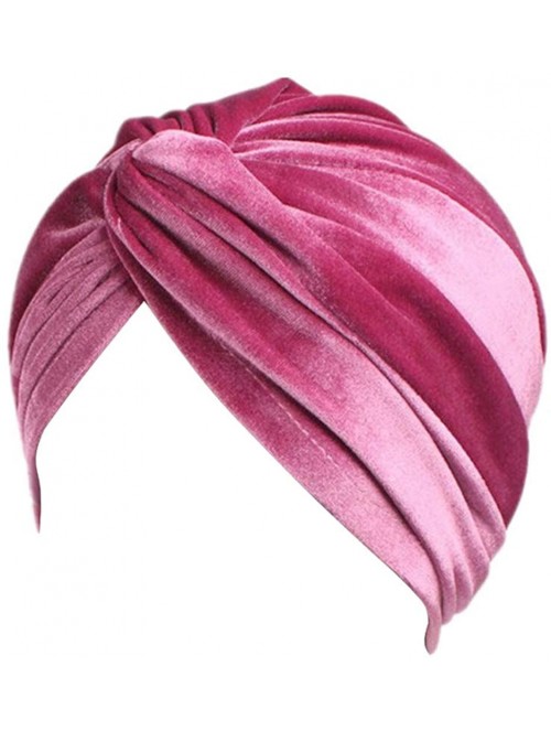 Skullies & Beanies Women's Stretch Velvet Twist Pleasted Hair Wrap Turban Hat Cancer Chemo Beanie Cap Headwear - Pink - CH18L...