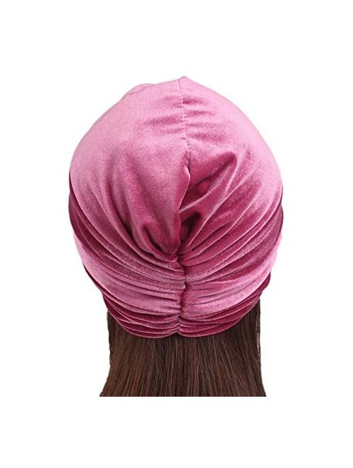 Skullies & Beanies Women's Stretch Velvet Twist Pleasted Hair Wrap Turban Hat Cancer Chemo Beanie Cap Headwear - Pink - CH18L...