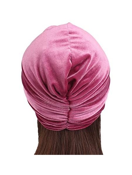 Skullies & Beanies Women's Stretch Velvet Twist Pleasted Hair Wrap Turban Hat Cancer Chemo Beanie Cap Headwear - Pink - CH18L...