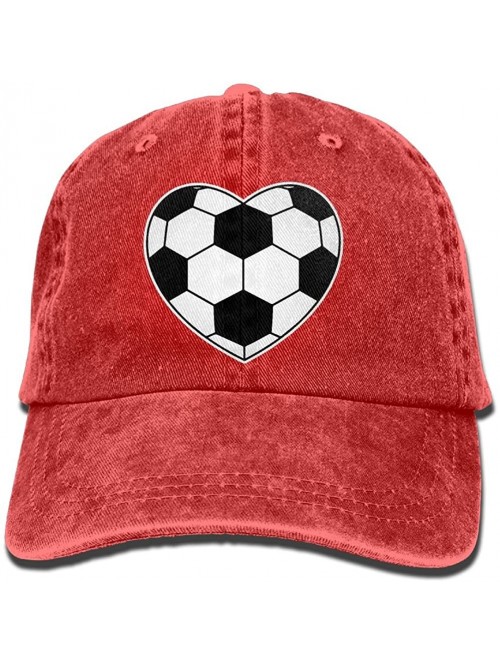 Baseball Caps Unisex Baseball Cap Denim Hat Soccer Ball Heart Shaped Adjustable Snapback Peak Cap - Red - CU18GEM3R55 $20.45