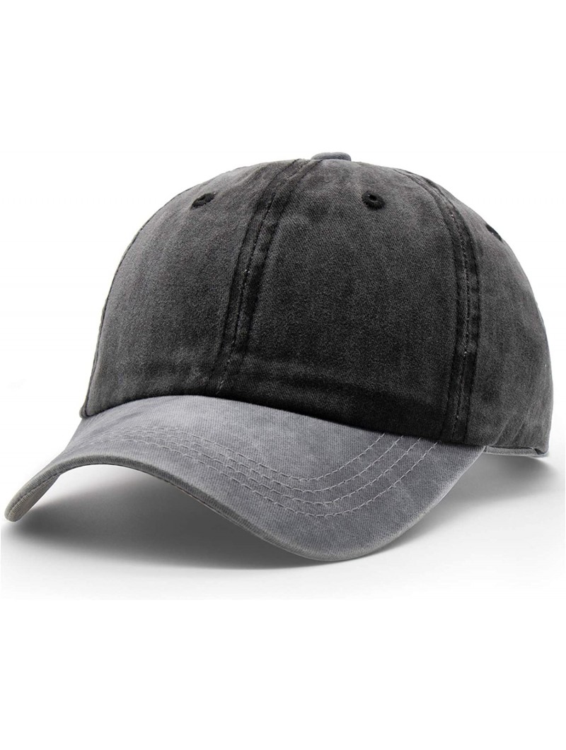 Baseball Caps Men Women Twill Cotton Dad Hats Two-Tone Vintage Distressed Baseball Caps Adjustable - Black - CO18TKTHLMG $15.15