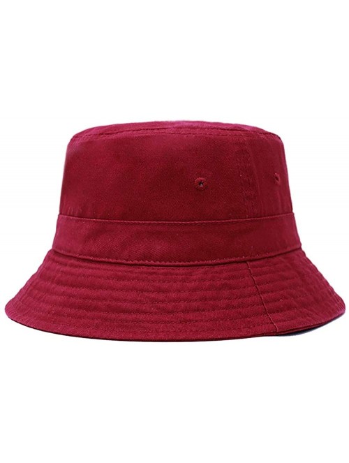 Bucket Hats Cotton Bucket Hats Unisex Wide Brim Outdoor Summer Cap Hiking Beach Sports - Burgundy - CB18EIXQYSU $14.18