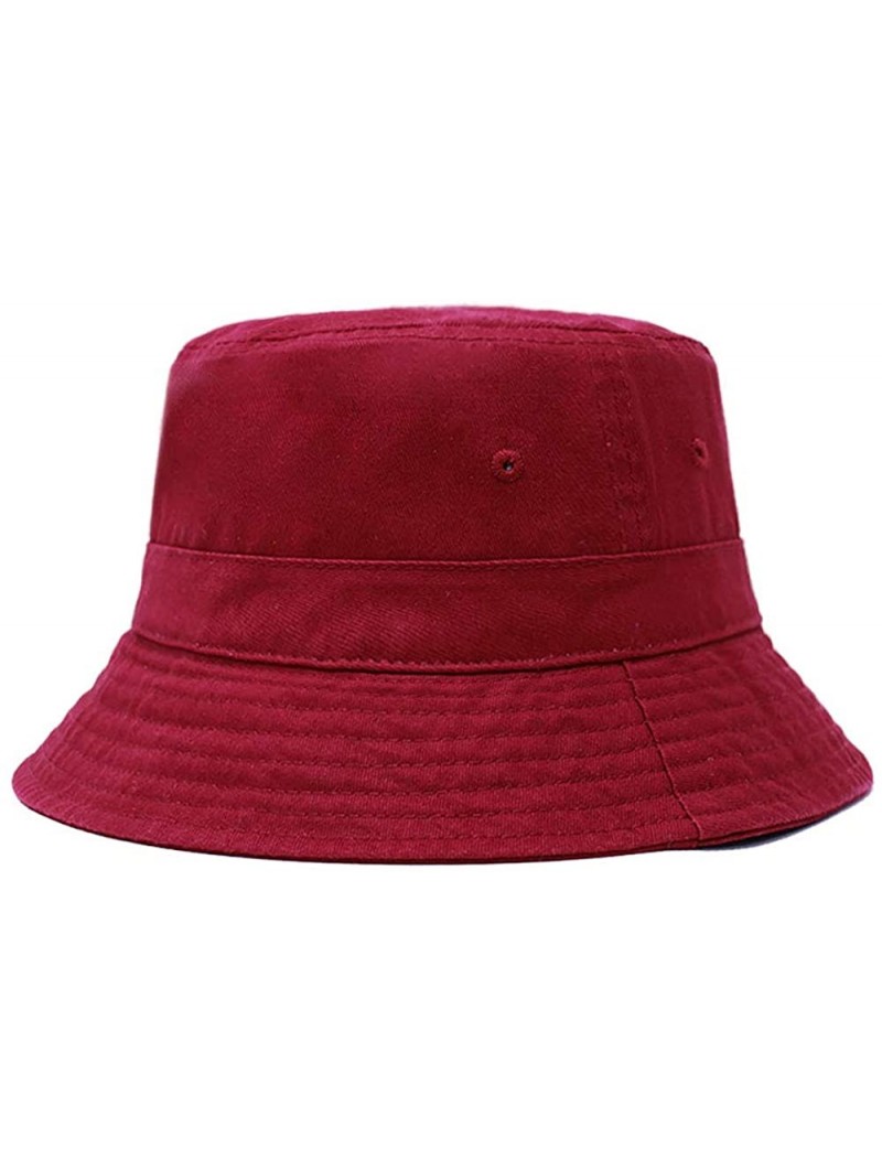 Bucket Hats Cotton Bucket Hats Unisex Wide Brim Outdoor Summer Cap Hiking Beach Sports - Burgundy - CB18EIXQYSU $14.18