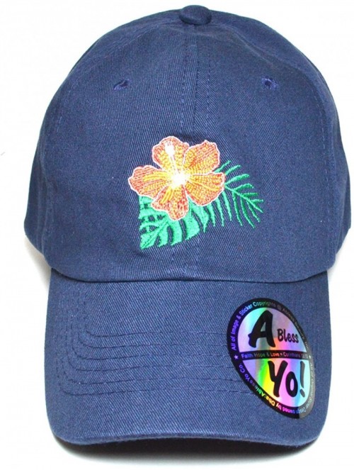 Baseball Caps Hawaii Flower Lei Embroidered Premium Quality Cotton Hat Golf Baseball Cap AYO1036 - Navy - CB186IG256S $13.13