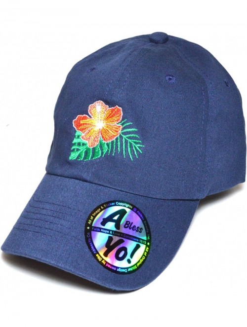 Baseball Caps Hawaii Flower Lei Embroidered Premium Quality Cotton Hat Golf Baseball Cap AYO1036 - Navy - CB186IG256S $13.13