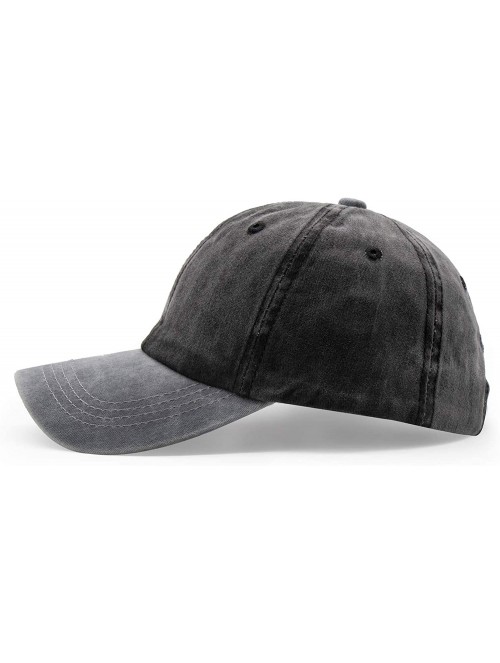 Baseball Caps Men Women Twill Cotton Dad Hats Two-Tone Vintage Distressed Baseball Caps Adjustable - Black - CO18TKTHLMG $15.15