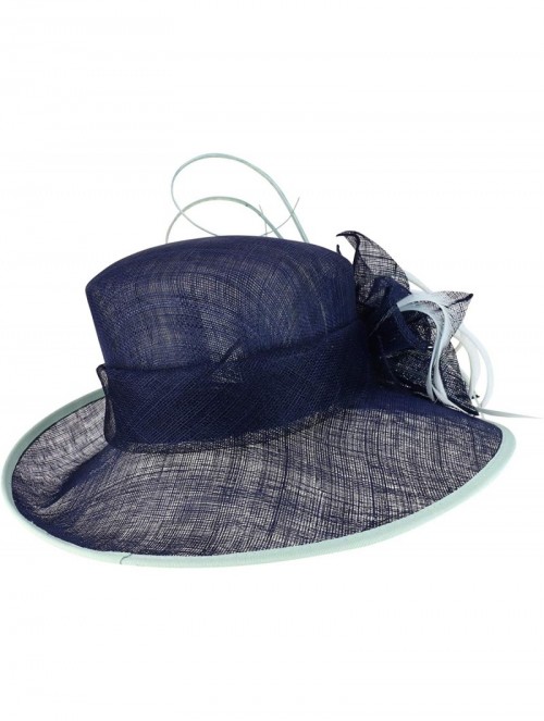 Sun Hats Women's Feather Quill Decorated Flower Wide Brim Sinamay Hat - Navy - CW18R40H640 $68.67