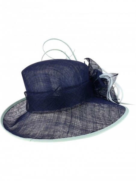 Sun Hats Women's Feather Quill Decorated Flower Wide Brim Sinamay Hat - Navy - CW18R40H640 $68.67