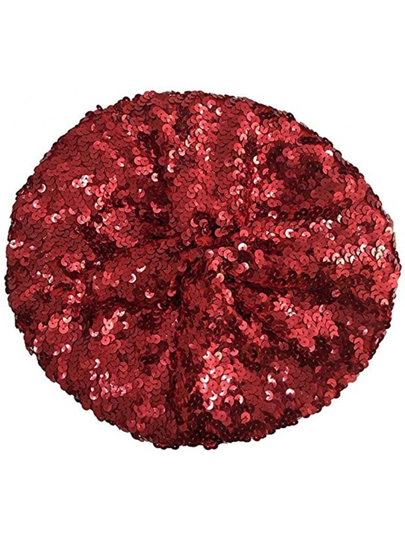 Berets Women Bling Sequins Beret Hat Sparkly Shining Beanie Cap for Dancing Party - Red - CZ17YR3CHHG $13.67