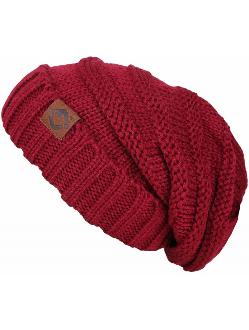 Skullies & Beanies Oversized Slouchy Warm Knit FJ Beanie - Burgundy - CC12MN15IAL $14.70