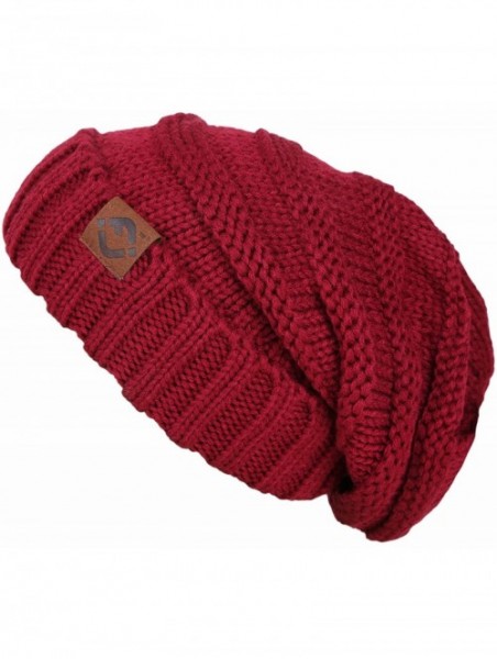 Skullies & Beanies Oversized Slouchy Warm Knit FJ Beanie - Burgundy - CC12MN15IAL $14.70