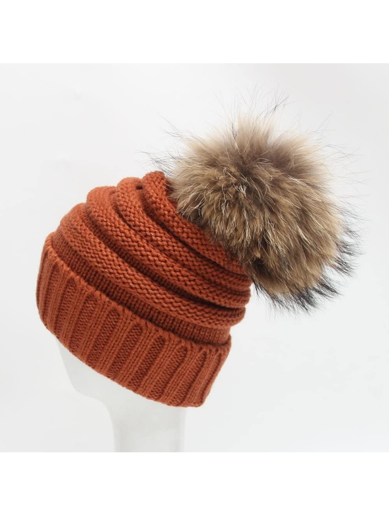 Skullies & Beanies Womens Winter Soft Cozy Hand Knit Faux Fur Pompoms Beanie Hat(Orange- one-Size) - Orange - C318I2W5HOR $12.46