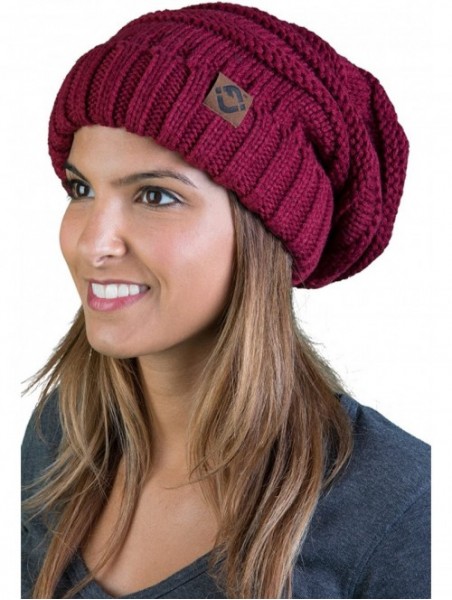 Skullies & Beanies Oversized Slouchy Warm Knit FJ Beanie - Burgundy - CC12MN15IAL $14.70