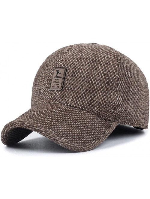 Newsboy Caps Men's Winter Warm Wool Woolen Tweed Peaked Baseball Cap Hat with Fold Earmuffs Warmer - Coffee - C4189682278 $14.31