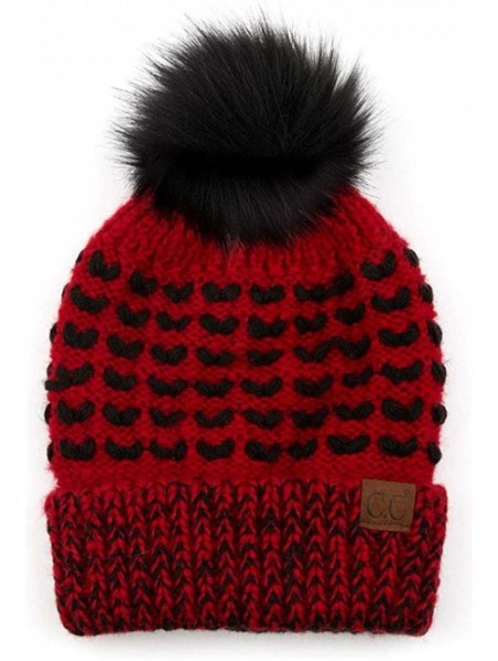 Skullies & Beanies Women's Heart Love Pattern Warm Beanie Hat with Pom Pom - Red - C118YG848MD $21.44