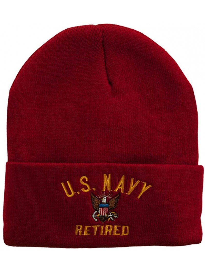 Skullies & Beanies US Navy Retired Military Embroidered Long Beanie - Red - CG11USNGD4X $28.68