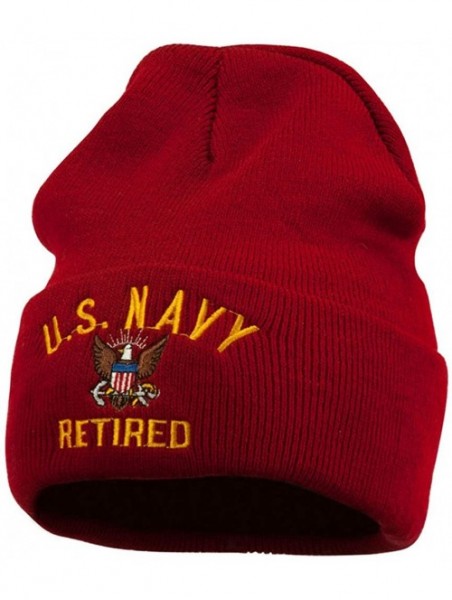 Skullies & Beanies US Navy Retired Military Embroidered Long Beanie - Red - CG11USNGD4X $28.68