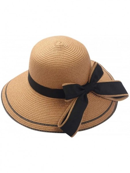Sun Hats 1 pcs Women Sun Hat Floppy Foldable Ladies Bow Straw Beach Sun Summer Hat Wide Brim Jazz Straw Hats - Hot Pink - CG1...