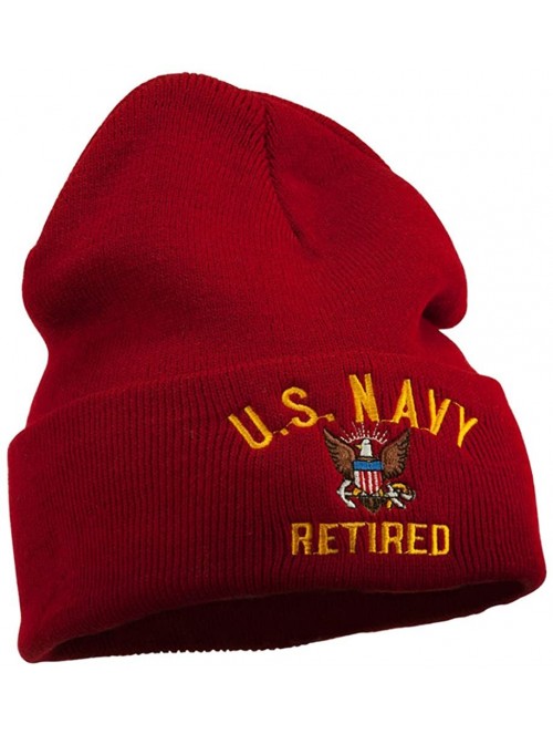 Skullies & Beanies US Navy Retired Military Embroidered Long Beanie - Red - CG11USNGD4X $28.68