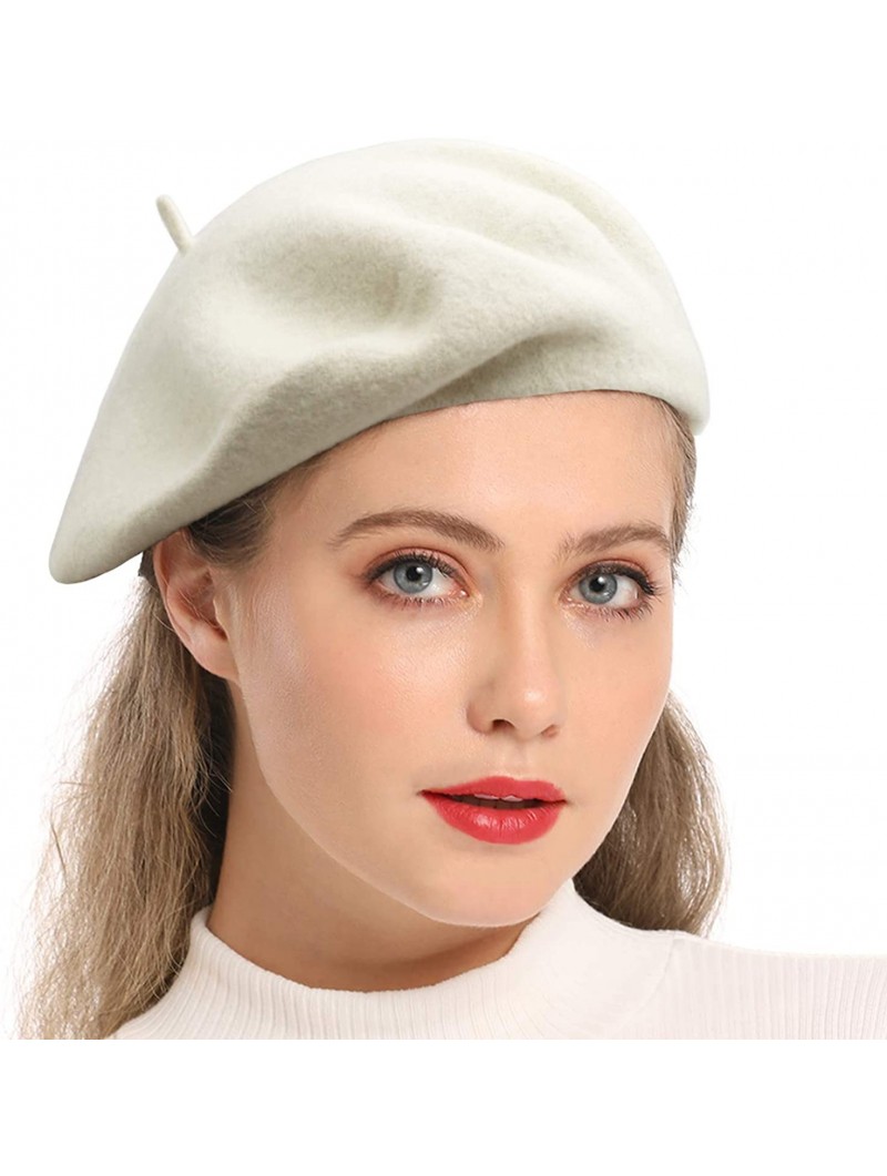 Berets Wool Beret Hat-Solid Color French Style Winter Warm Cap for Women Girls Lady - White - C818M059D3I $11.36