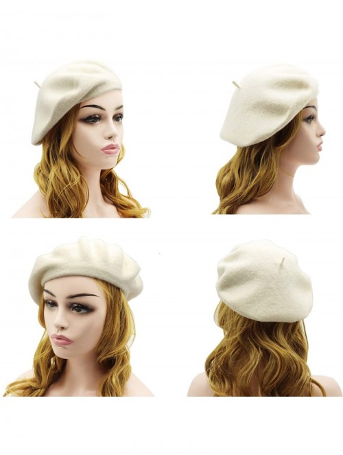 Berets Wool Beret Hat-Solid Color French Style Winter Warm Cap for Women Girls Lady - White - C818M059D3I $11.36