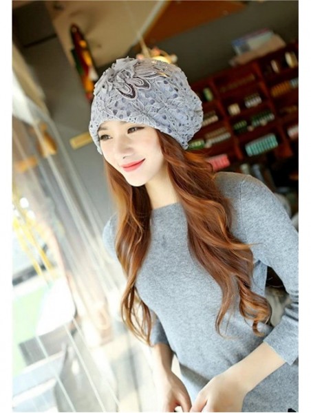 Skullies & Beanies Womens Lace Flower Beanie Hat Slouchy Hip-hop Skull Cap Warm Turban - Gary - CG186205D6R $11.03