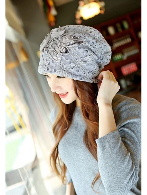 Skullies & Beanies Womens Lace Flower Beanie Hat Slouchy Hip-hop Skull Cap Warm Turban - Gary - CG186205D6R $11.03