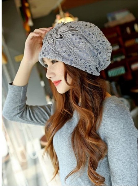 Skullies & Beanies Womens Lace Flower Beanie Hat Slouchy Hip-hop Skull Cap Warm Turban - Gary - CG186205D6R $11.03