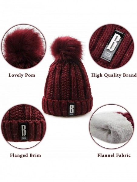 Skullies & Beanies Womens Winter Beanie Hat Scarf Set Warm Fuzzy Knit Hat Neck Scarves - Wine-red - CW192R8KLOW $20.02