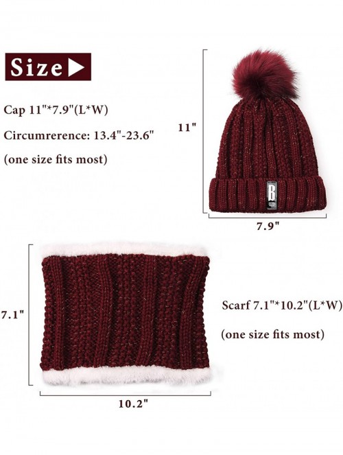 Skullies & Beanies Womens Winter Beanie Hat Scarf Set Warm Fuzzy Knit Hat Neck Scarves - Wine-red - CW192R8KLOW $20.02