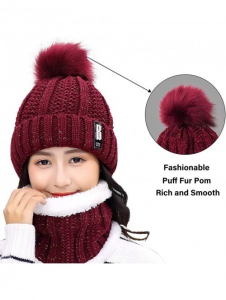 Skullies & Beanies Womens Winter Beanie Hat Scarf Set Warm Fuzzy Knit Hat Neck Scarves - Wine-red - CW192R8KLOW $20.02