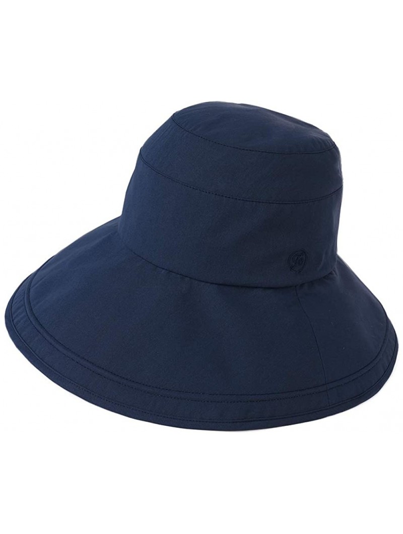 Sun Hats Womens UPF50+ Summer Sunhat Bucket Packable Wide Brim Hats w/Chin Cord - 00021_navy Blue - CV18RZU87CL $21.17