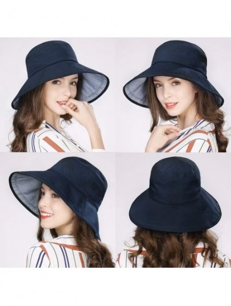 Sun Hats Womens UPF50+ Summer Sunhat Bucket Packable Wide Brim Hats w/Chin Cord - 00021_navy Blue - CV18RZU87CL $21.17