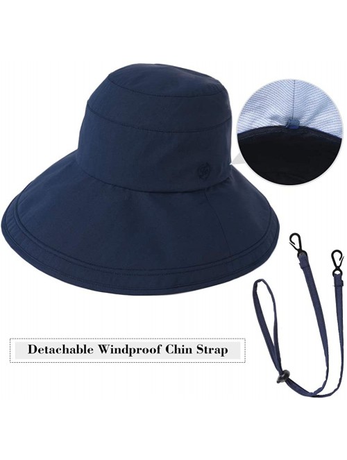 Sun Hats Womens UPF50+ Summer Sunhat Bucket Packable Wide Brim Hats w/Chin Cord - 00021_navy Blue - CV18RZU87CL $21.17