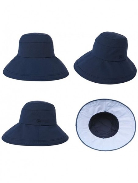 Sun Hats Womens UPF50+ Summer Sunhat Bucket Packable Wide Brim Hats w/Chin Cord - 00021_navy Blue - CV18RZU87CL $21.17