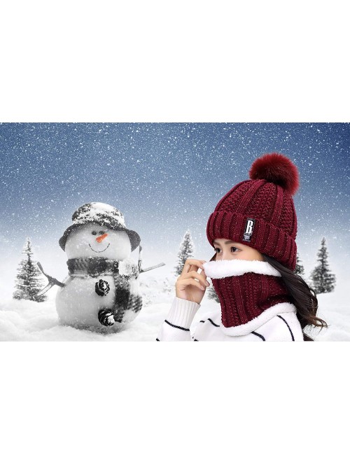 Skullies & Beanies Womens Winter Beanie Hat Scarf Set Warm Fuzzy Knit Hat Neck Scarves - Wine-red - CW192R8KLOW $20.02