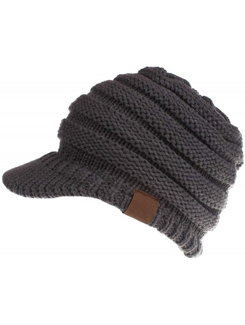 Skullies & Beanies Women's Warm Chunky Cable Knit Messy Bun Hat Ponytail Visor Beanie Cap - Dark Grey - C018HYS0EDQ $14.19