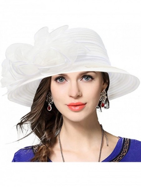 Bucket Hats Lady Derby Dress Church Cloche Hat Bow Bucket Wedding Bowler Hats - White - CY12N5PB46B $26.65