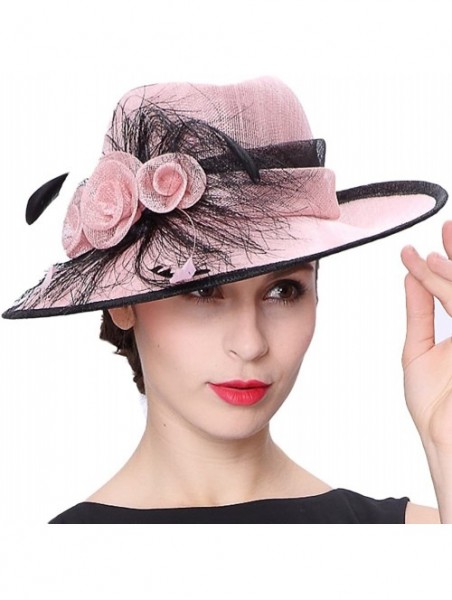 Sun Hats Women 3 Layers Sinamay Kentucky Derby Church Sun Summer Hats - Pinks - CV12FZF0BJB $61.03