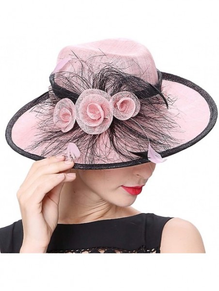 Sun Hats Women 3 Layers Sinamay Kentucky Derby Church Sun Summer Hats - Pinks - CV12FZF0BJB $61.03