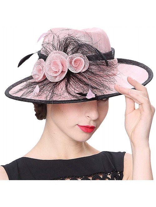 Sun Hats Women 3 Layers Sinamay Kentucky Derby Church Sun Summer Hats - Pinks - CV12FZF0BJB $61.03