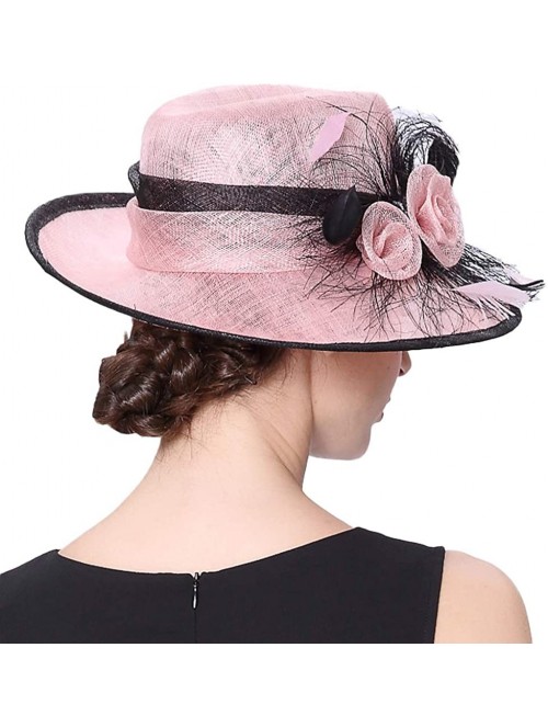 Sun Hats Women 3 Layers Sinamay Kentucky Derby Church Sun Summer Hats - Pinks - CV12FZF0BJB $61.03