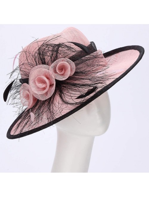 Sun Hats Women 3 Layers Sinamay Kentucky Derby Church Sun Summer Hats - Pinks - CV12FZF0BJB $61.03