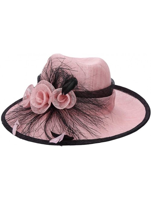 Sun Hats Women 3 Layers Sinamay Kentucky Derby Church Sun Summer Hats - Pinks - CV12FZF0BJB $61.03